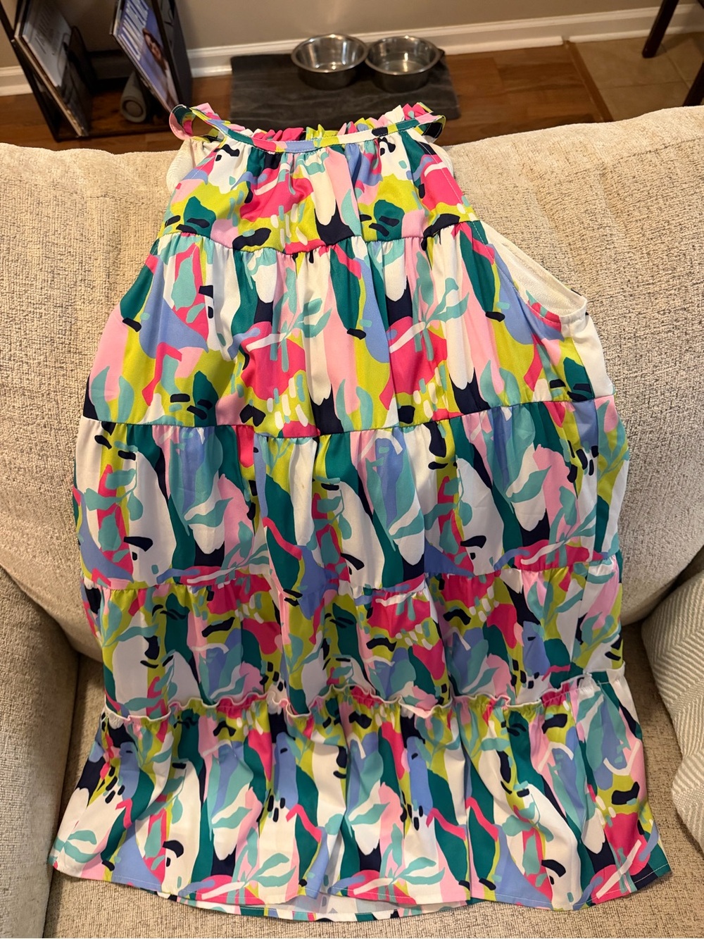 THML multicolored abstract floral print dress with tie back 
size M